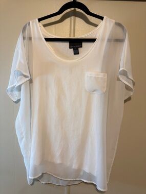 Cynthia Rowley White Sheer Short Sleeve Pocket Blouse Large